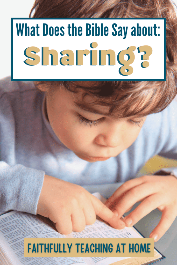What does the Bible say about sharing?  with a picture of a small boy reading the Bible