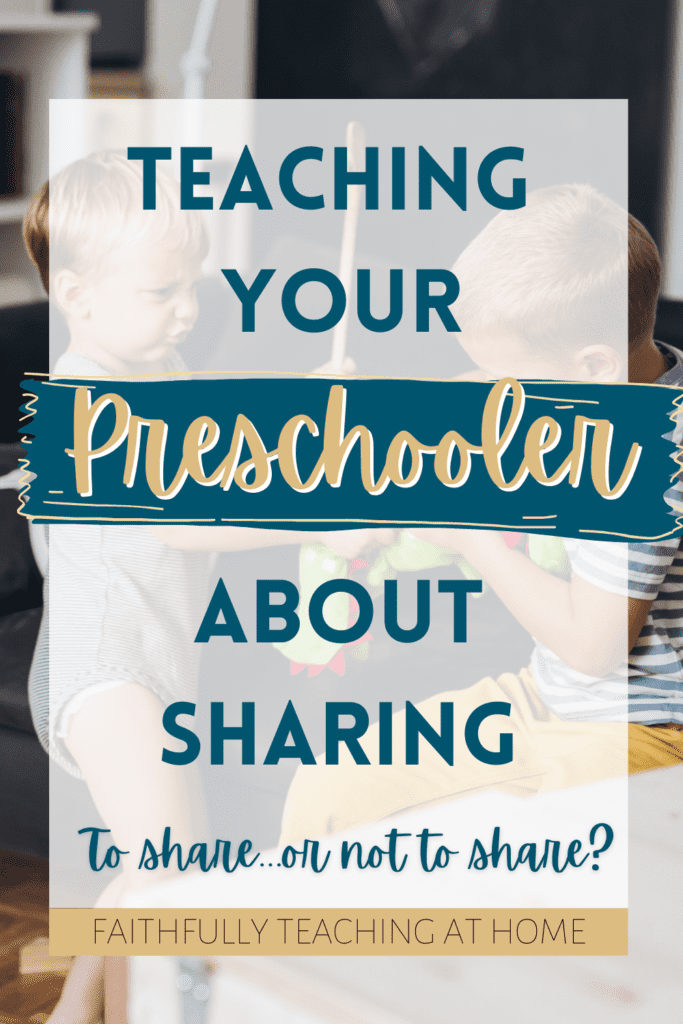 Teaching your preschooler about sharing: To share or not to share?  With background picture of 2 young boys fighting over a toy