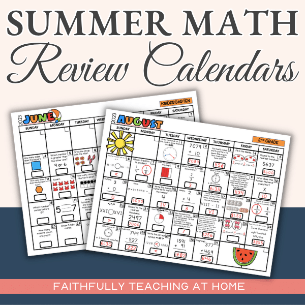 Summer Math Review Calendars with Problem-A-Day