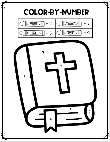 Sample of Bible Coloring Sheets with a Bible with a cross on it