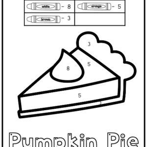 Sample of Fall color-by-number coloring pages with slice of pumpkin pie