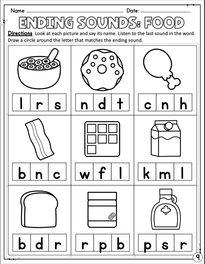 sample of ending sounds worksheet